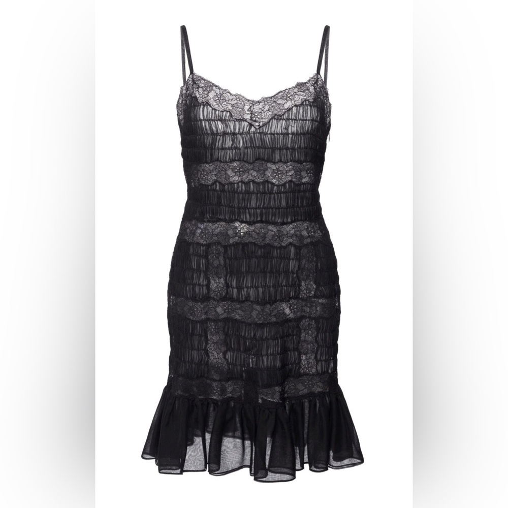 VALENTINO
Lace-Trimmed Shirred Silk Chiffon Mini Dress - Picture 2 of 7